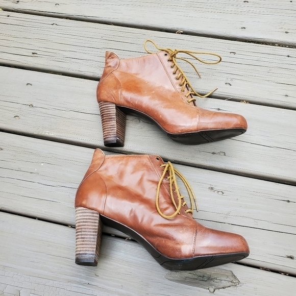 Vintage 90s y2k Brown Leather Lace Up Chunky Heel Victorian Granny Ankle Boot 10 - Picture 2 of 9